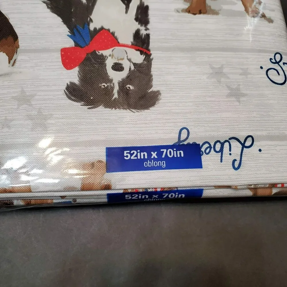 Americana Dogs Vinyl Tablecloth, 52x70, Fourth of July Barbecue Decor NWT